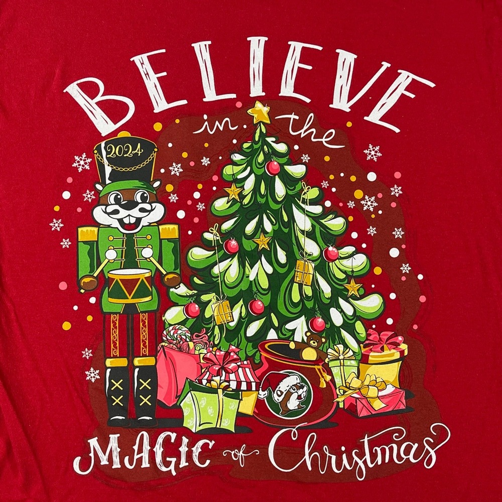 Buc-ee's Christmas T-Shirt Beaver Nutcracker Tree Graphic Red‎ Small Cotton